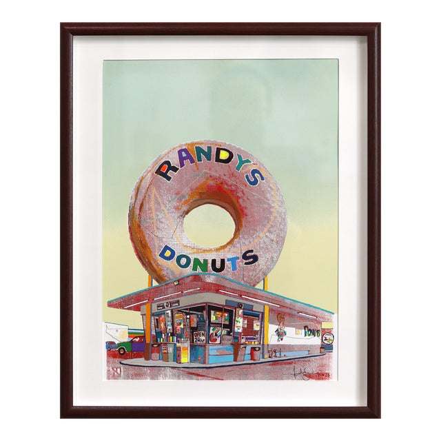 Giant Donut in Inglewood (Red) - Framed Original Pop Art Still Life Mixed Media Artwork For Sale