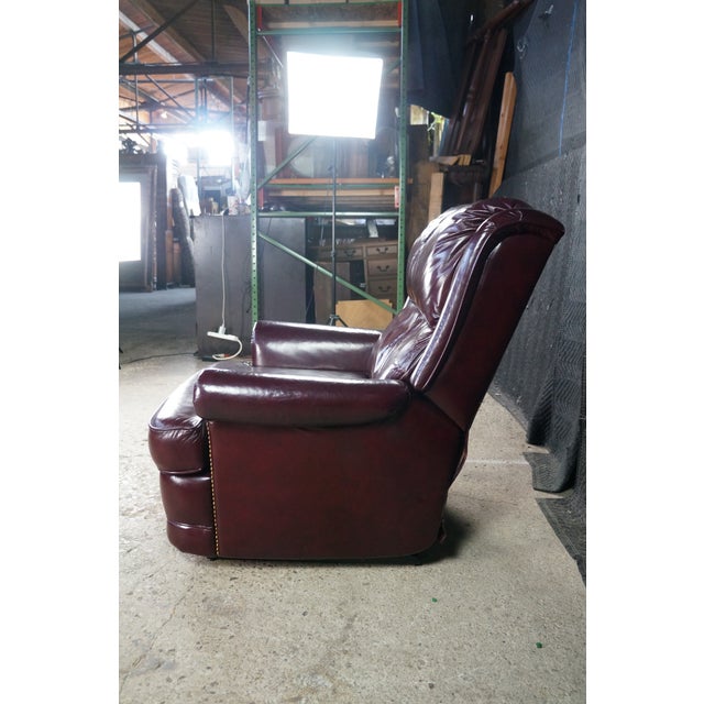1975 Lane Furniture Burgundy Red Oxblood Leather Nailhead Reclining Armchair For Sale - Image 9 of 18
