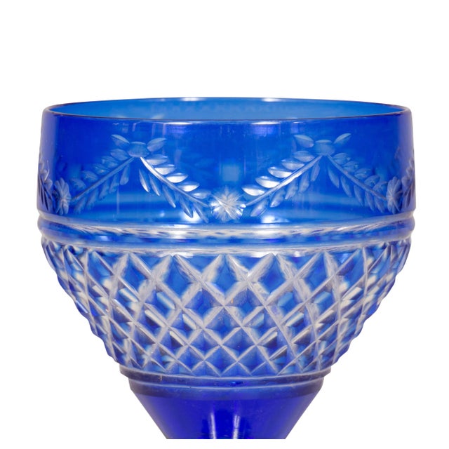 Victorian Blue Cut To Clear Crystal Stemware - 60 Pieces For Sale - Image 12 of 12