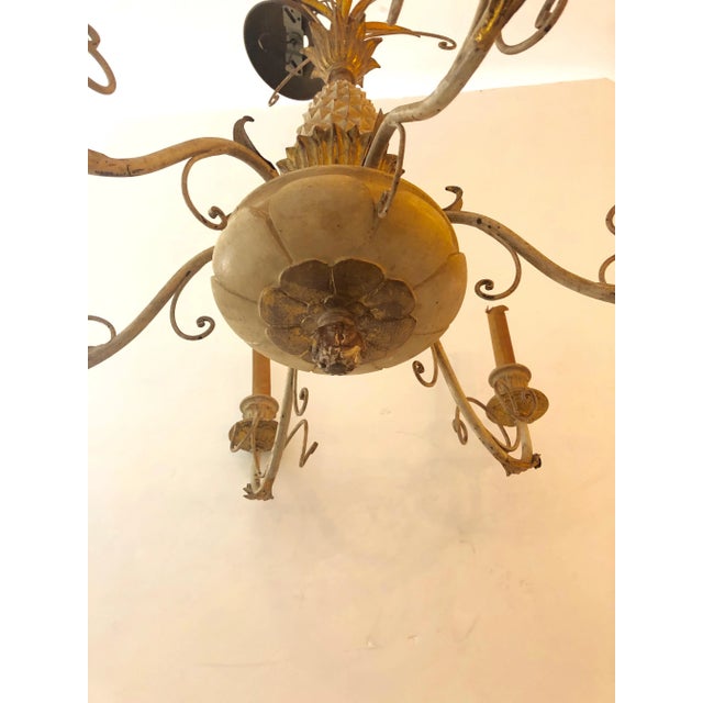 Neoclassical Italian Pineapple Carved Wood and Iron Chandelier For Sale - Image 3 of 12