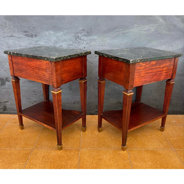 French Louis XVI Style Nightstands with Marble Tops, 1920, Set of 2 For Sale - Image 14 of 15