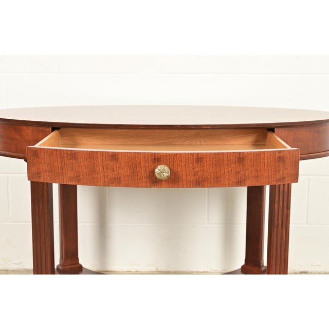 Wood Baker Furniture French Empire Carved Cherry and Burl Wood Library Table or Center Table, Newly Refinished For Sale - Image 7 of 15