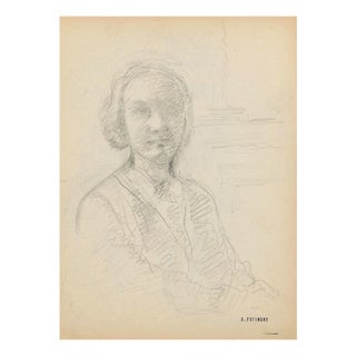 Serge Fontinsky, Portrait of a Woman, Pencil Drawing, Mid-20th Century For Sale