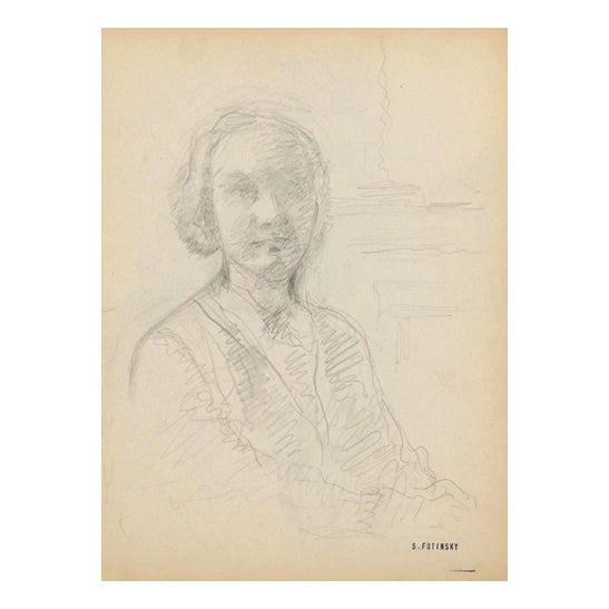 Serge Fontinsky, Portrait of a Woman, Pencil Drawing, Mid-20th Century For Sale