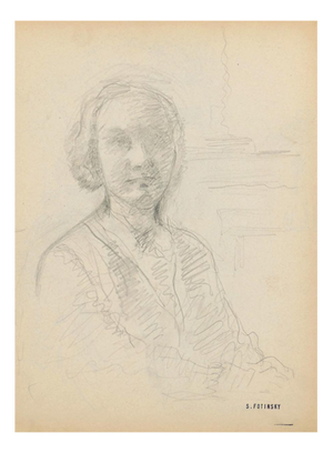 Serge Fontinsky, Portrait of a Woman, Pencil Drawing, Mid-20th Century