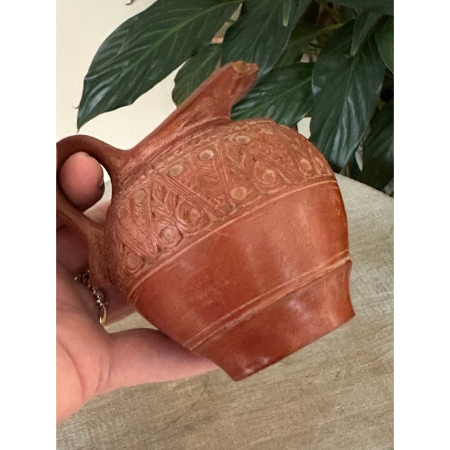19th C Ottoman Terracotta Creamer Jug - Antique Tophane Redware Pitcher Ewer - Islamic Folk Pottery as Is For Sale In Boston - Image 6 of 8