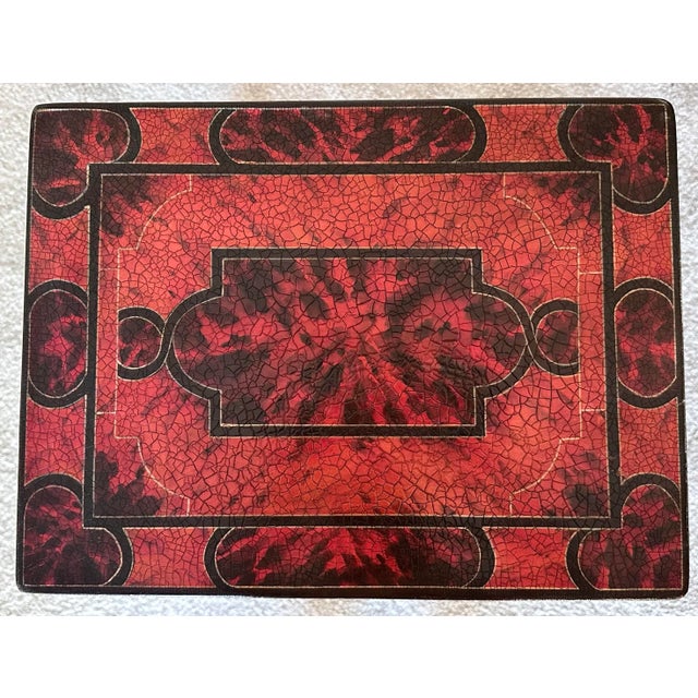 Striking Theodore Alexander carpet decoupaged box on mahogany stand side table with brass brackets. Very versatile George...
