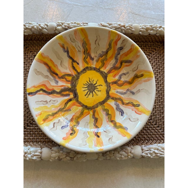 1980s Vintage 12.5” Signed Sunburst Ceramic Pottery Bowl For Sale - Image 5 of 11