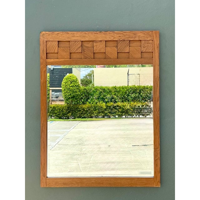 Late 20th Century Vintage Lane “Staccato” Wood Mosaic Frame Mirror For Sale - Image 5 of 15