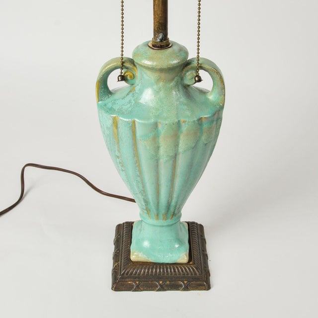 Antique Celadon Glazed Ceramic Urn Lamp With Bronze Base For Sale - Image 15 of 18
