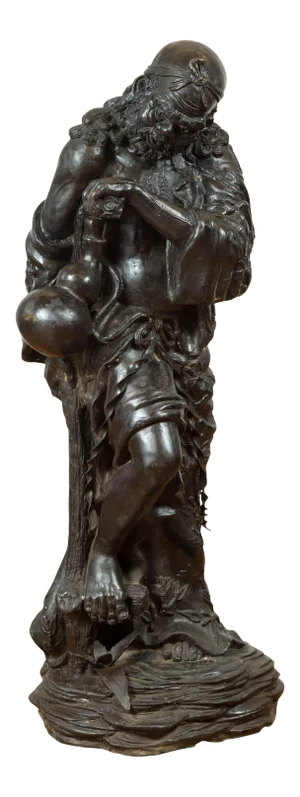 Mid 20th Century Bronze Mythical Warrior Holding a Flask Sculpture