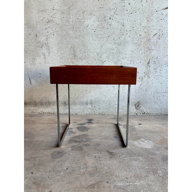 1990s Mid-Century Modern Coffee Table, Japandi Style, Solid Wood & Chrome For Sale In Miami - Image 6 of 7