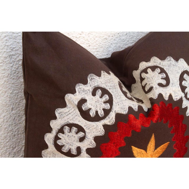 1990s 18" Square Orange Flower Suzani Pillow Cover For Sale - Image 5 of 7