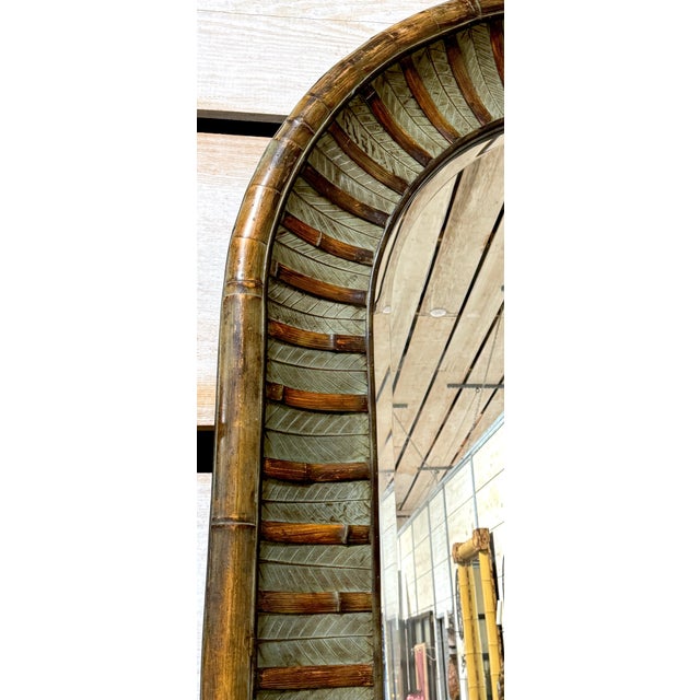 La Barge Style Arch Top Polychromed Bamboo & Leaf Motif Beveled Mirror For Sale - Image 6 of 9