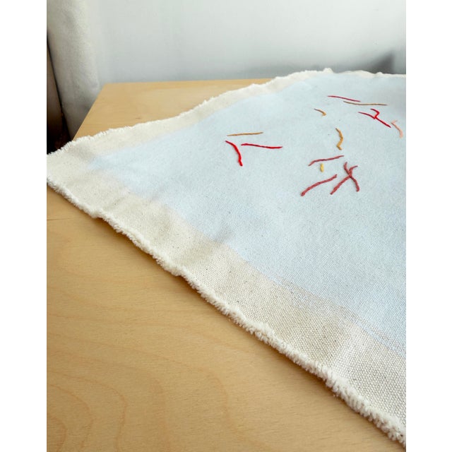 "Ice With Red Threads," Original embroidered painting on unstretched canvas by Emily Keating Snyder, 23.5" W x 23" H...