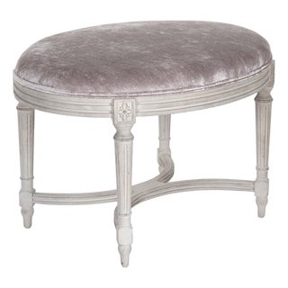 Vita Oval Stool - Silver Mauve Velvet / Distressed White Painted Frame For Sale