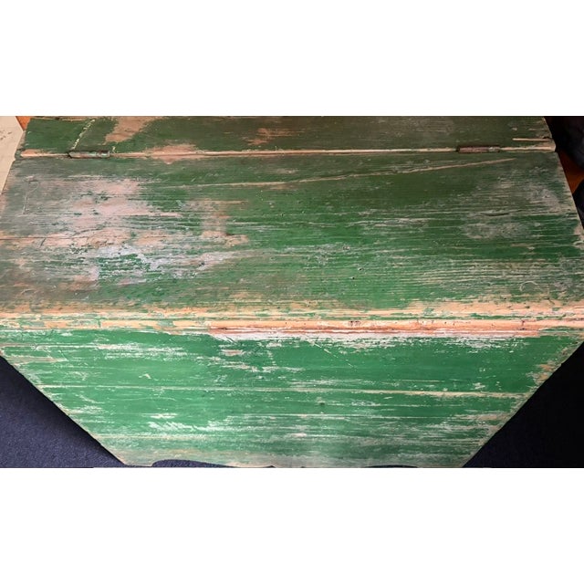 Late 19th Century American Wooden Hinged Top Wood Box Use as a Storage Cabinet - Original Green Paint For Sale - Image 5 of 9