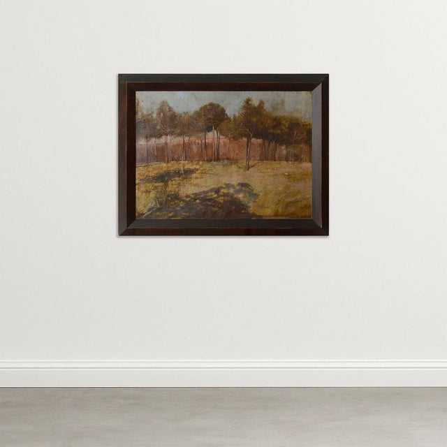Golden Landscape with Distant Settlement, Reminiscent of Orange Road, Tarpon Springs, 1890s, Oil on Canvas, in Good...