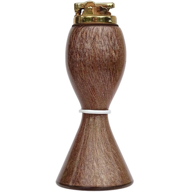 Metal Vintage Murano Barbini Copper Aventurine Flecks Italian Art Glass Pinched Waist Decorative Lighter For Sale - Image 7 of 7