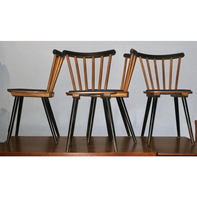 Wood Mid-Century Dining Chairs with Splayed Legs and Navy Blue Seats, Set of 4 For Sale - Image 7 of 12