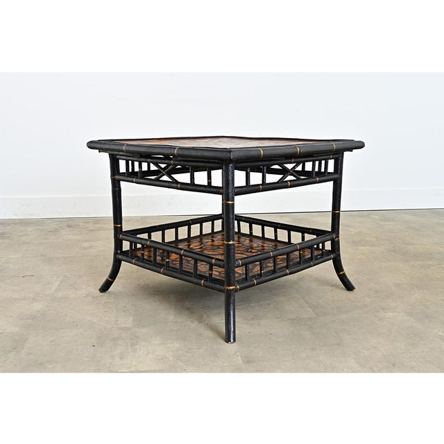 Wood Late 19th Century English Faux Bamboo Low Table with Recent Paint & Decoupage For Sale - Image 7 of 11