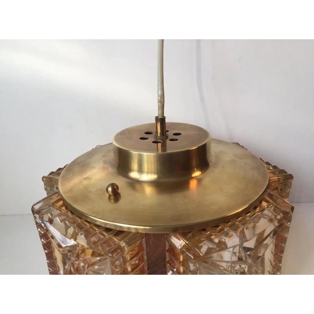 Mid-Century Danish Glass, Rosewood, and Brass Pendant Lamp from Vitrika, 1960s For Sale - Image 4 of 10