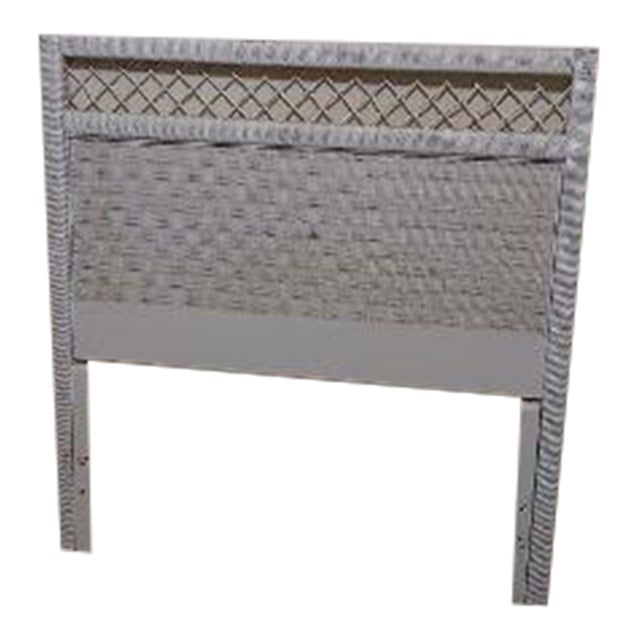 1980s White Wicker Rattan Twin Headboard Henry Link Style For Sale