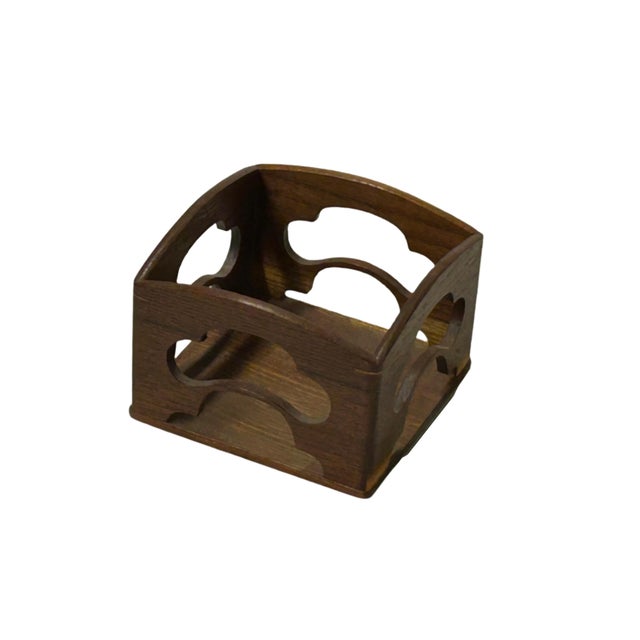 Wood Natural Light Wood Polished Square Openwork Display Stand Holder For Sale - Image 7 of 7