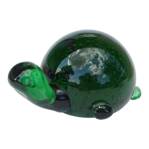 Vintage Dark Green Controlled Bubbles Empoli Italian Style Art Glass Baby Turtle Paperweight Figurine
