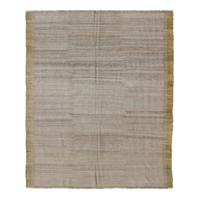 Modern Afghan Kilim Rug in Neutral Beige With Subtle Golden Border 5'3 X 6'7 For Sale