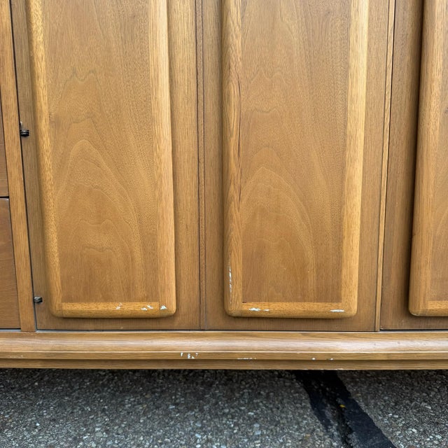 Vintage Broyhill Forward Walnut Lowboy Nine-Drawer Mid Century Dresser For Sale - Image 9 of 12