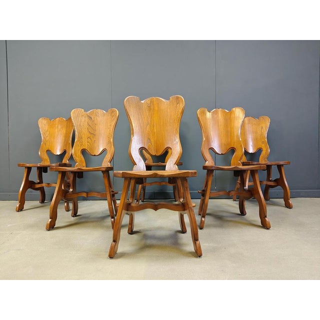 Dutch Rustic Oak Dining Chairs, 1960s, Set of 6 For Sale - Image 9 of 12