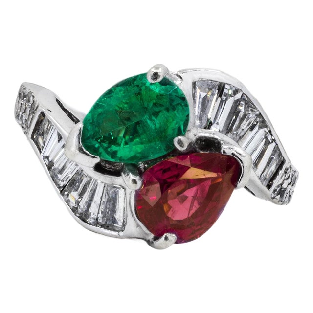 Late 20th Century Emerald & Ruby Bypass Ring, Size 5 For Sale