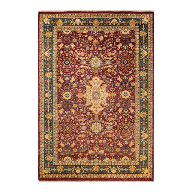 Mogul, One-of-a-Kind Hand-Knotted Area Rug - Red, 6' 3" x 9' 1" For Sale