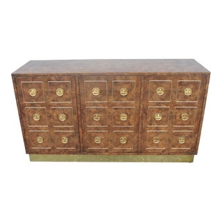 1960's Mid Century Modern Mastercraft Burl Wood W/ Brass Credenza/ Sideboard/ Buffet For Sale