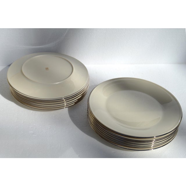 Vintage Lenox Special Porcelain Beige Dinner Plates Silver Trim - Set of 14 For Sale - Image 12 of 16