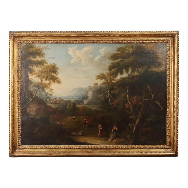 Venetian School, Landscape and Figure Painting, 18th Century, Oil on Canvas For Sale