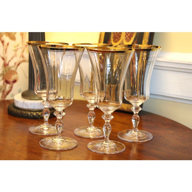 1990s 1990s Mikasa Jamestown Gold Trim Crystal Iced Tea Glasses Goblets - Set of 5 For Sale - Image 5 of 6