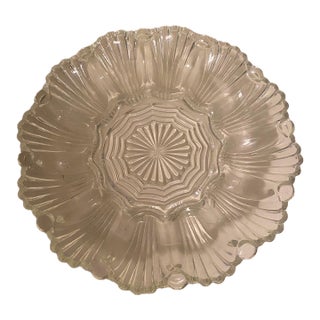 Vintage Crystal Deviled Egg Plate | Scalloped Sunburst Serving Platter For Sale