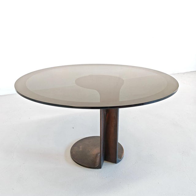 Round Table in Smoked Glass by Afra and Tobia Scarpa for Poggi, 1970s For Sale - Image 3 of 18