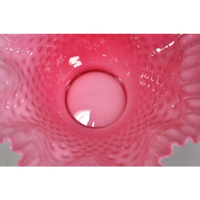 Vintage Pink & White Hobnail Cased Glass Candy Dish Ruffled Bowl Brides Basket For Sale In Philadelphia - Image 6 of 12