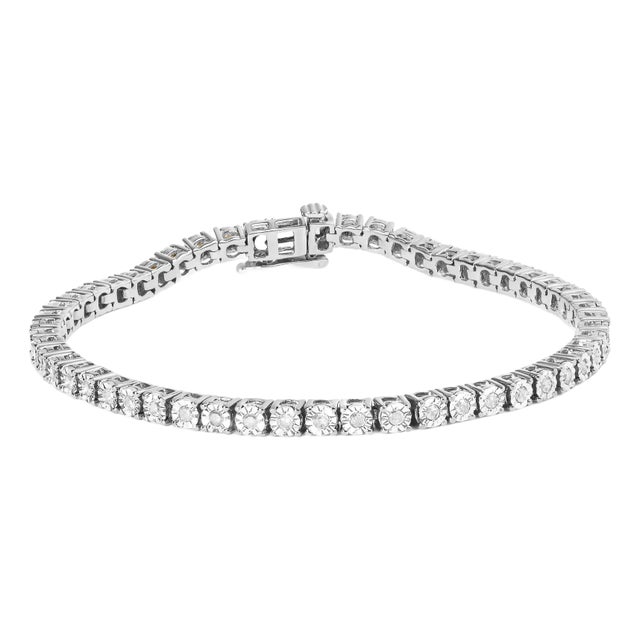 IGI Certified .925 Sterling Silver 1.0 Cttw Miracle-Set Diamond Round Miracle Plate Tennis Bracelet For Sale