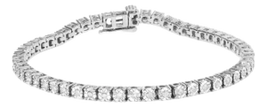IGI Certified .925 Sterling Silver 1.0 Cttw Miracle-Set Diamond Round Miracle Plate Tennis Bracelet