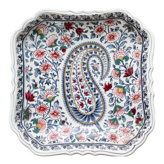 Vintage Square Earthenware Bowl with Paisley Pattern from Gien, 1960s For Sale