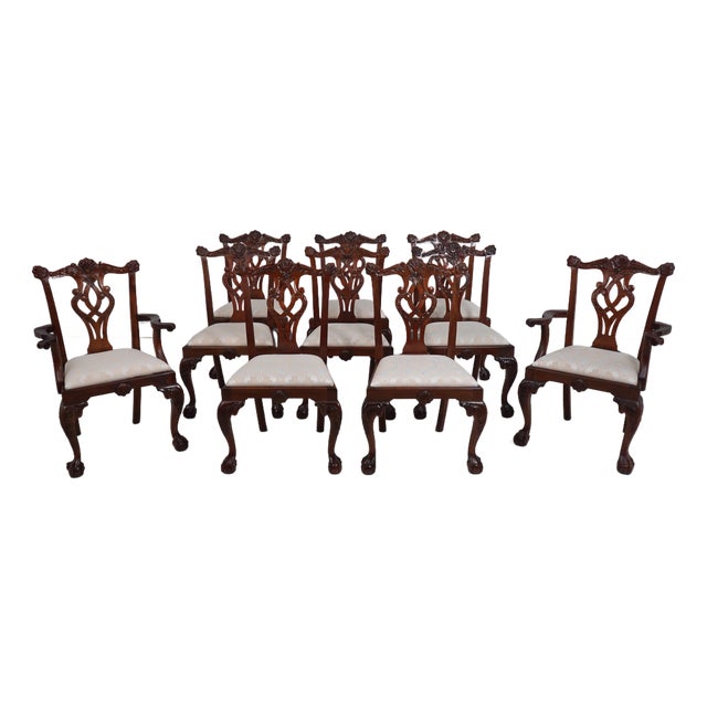 Set of 10 Mahogany Chippendale Dining Chairs For Sale