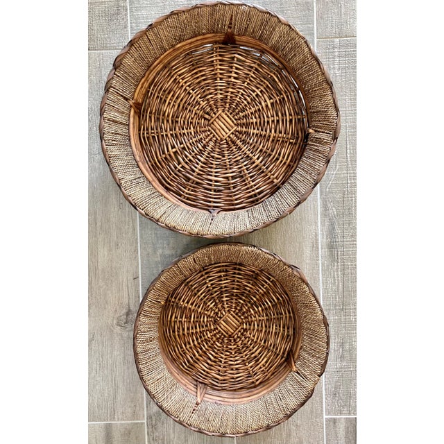 Excellent Pre-Owned Condition. Fabulous set of nested pedestal base tray baskets with an earthy organic look-and-feel that...