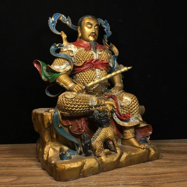 Copper Copper Zhenwu Emperor With Mythical Beast, 12" H For Sale - Image 8 of 9
