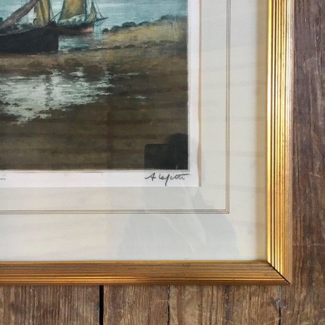 Paint 20th Century Manuel Robbe Aka: Alphonse Lafitte Aquatint, "Bateaux Échoués" For Sale - Image 7 of 9