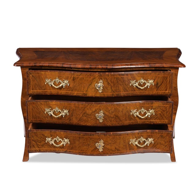 Baroque Chest of Drawers, Central Germany, circa 1740 Walnut Original fittings Curved and curved front and sides Restored,...