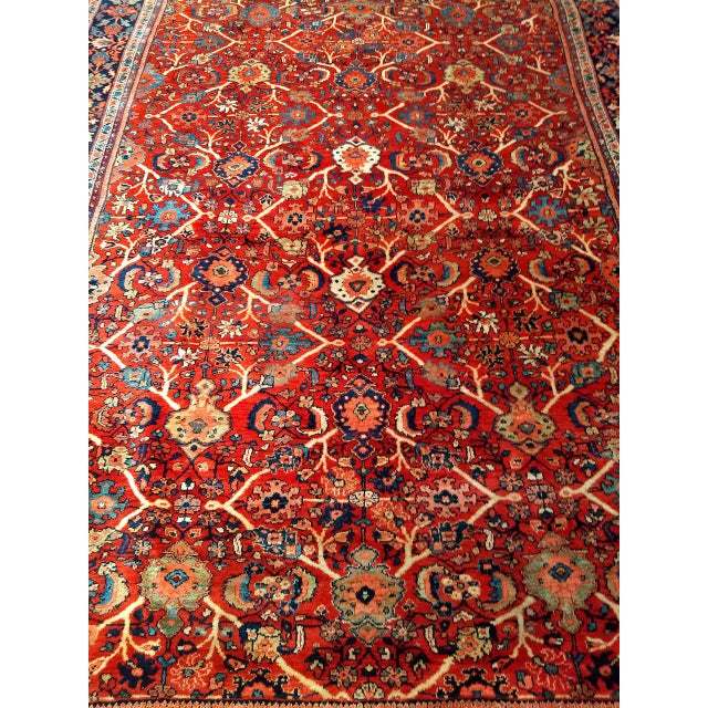 1900 - 1909 Antique Persian Mahal Sultanabad Rug, Hand-Knotted Wool, Geometric Pattern, 9x13, Red & Navy For Sale - Image 5 of 18